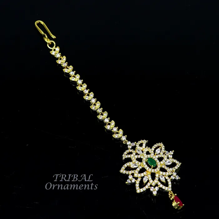 Rings TRIBAL ORNAMENTS 925 sterling silver customized gold tone cubic zircon stone head jewelry mang tika bridal wedding set belly dance charm hair jewelry MT01