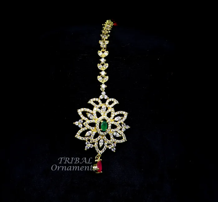Rings TRIBAL ORNAMENTS 925 sterling silver customized gold tone cubic zircon stone head jewelry mang tika bridal wedding set belly dance charm hair jewelry MT01