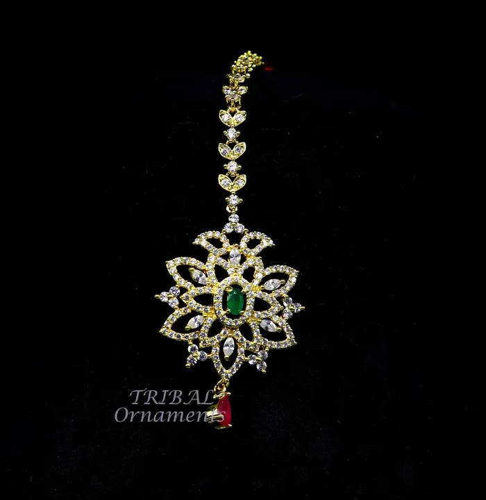 Rings TRIBAL ORNAMENTS 925 sterling silver customized gold tone cubic zircon stone head jewelry mang tika bridal wedding set belly dance charm hair jewelry MT01