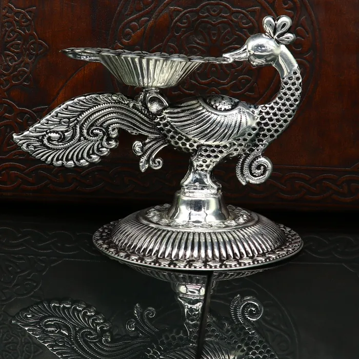Rings TRIBAL ORNAMENTS 925 Sterling silver customized kandraichitai work vintage peacock design oil lamp silver deepak silver diya silver articles su86