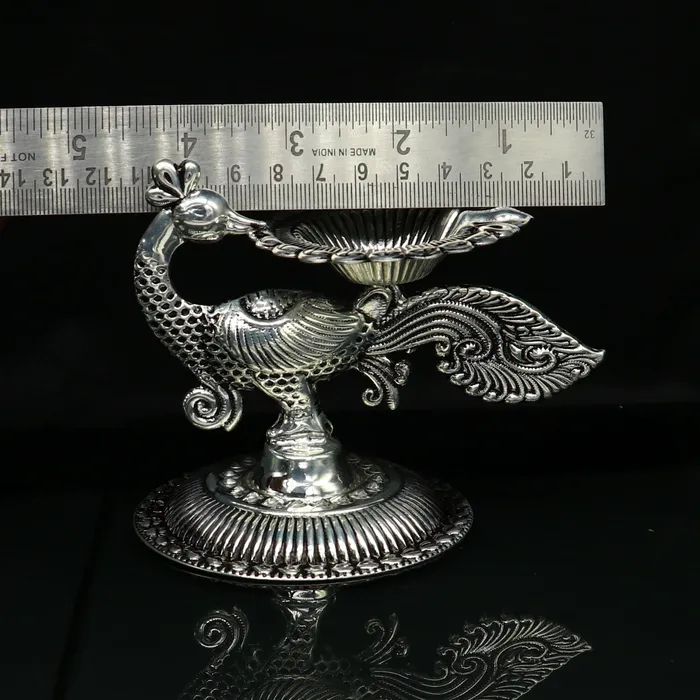 Rings TRIBAL ORNAMENTS 925 Sterling silver customized kandraichitai work vintage peacock design oil lamp silver deepak silver diya silver articles su86