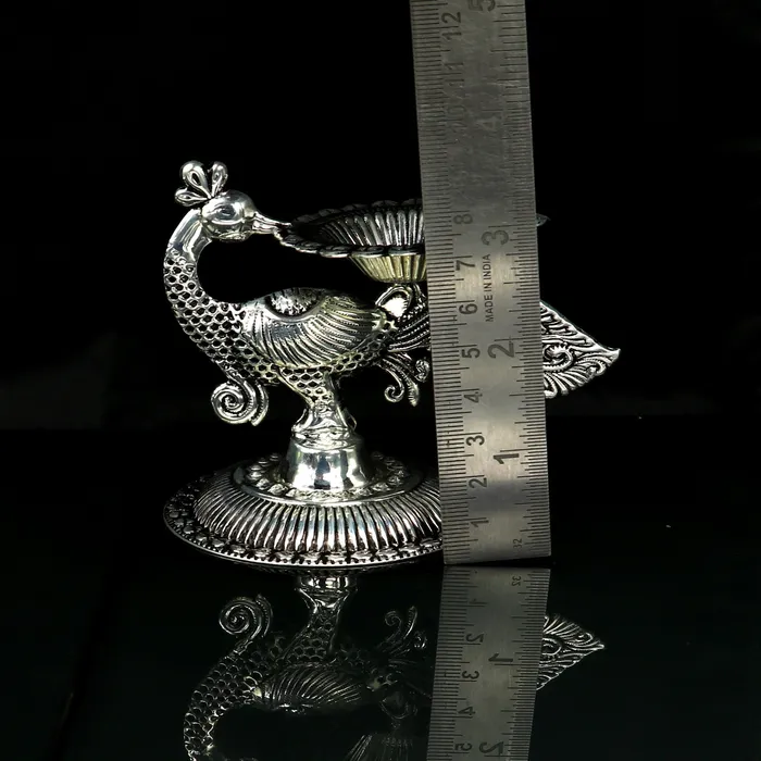 Rings TRIBAL ORNAMENTS 925 Sterling silver customized kandraichitai work vintage peacock design oil lamp silver deepak silver diya silver articles su86