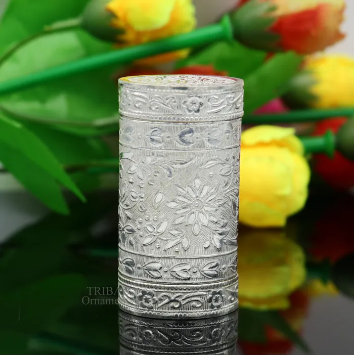 Rings TRIBAL ORNAMENTS 925 sterling silver handcrafted floral design 2 in1 trinket box tobacco box tobacco and chuna box best gifting royal article stb361