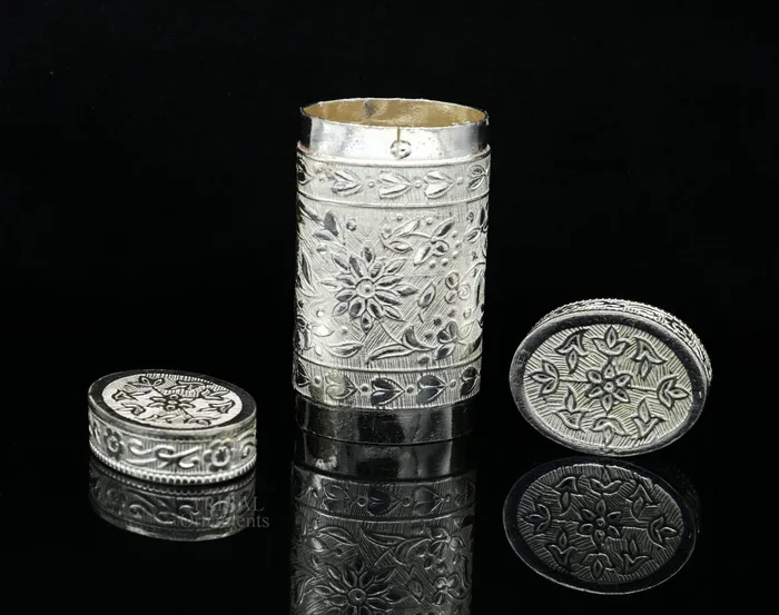 Rings TRIBAL ORNAMENTS 925 sterling silver handcrafted floral design 2 in1 trinket box tobacco box tobacco and chuna box best gifting royal article stb361