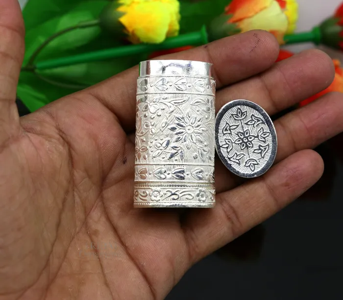 Rings TRIBAL ORNAMENTS 925 sterling silver handcrafted floral design 2 in1 trinket box tobacco box tobacco and chuna box best gifting royal article stb361