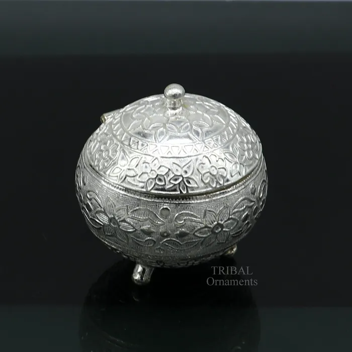 Rings TRIBAL ORNAMENTS 925 Sterling silver handmade fabulous trinket box solid kumkum box casket box sindoor box enamel work birds gifting box stb350
