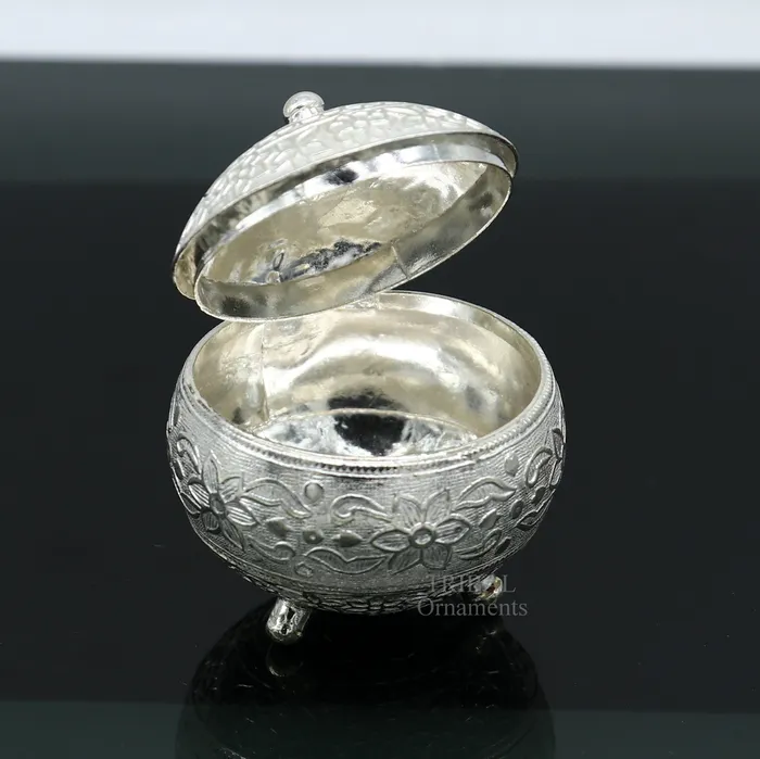 Rings TRIBAL ORNAMENTS 925 Sterling silver handmade fabulous trinket box solid kumkum box casket box sindoor box enamel work birds gifting box stb350