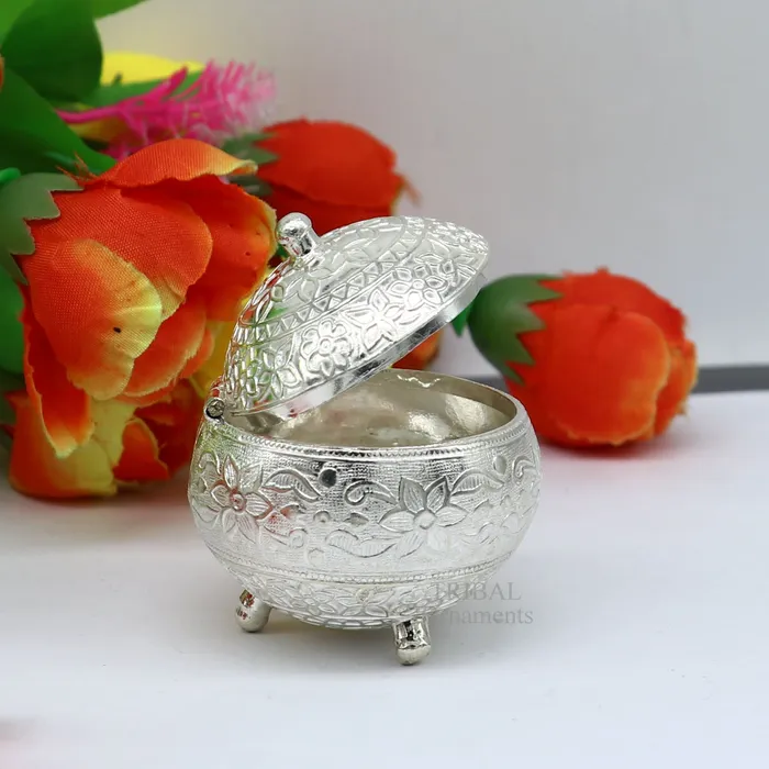 Rings TRIBAL ORNAMENTS 925 Sterling silver handmade fabulous trinket box solid kumkum box casket box sindoor box enamel work birds gifting box stb350