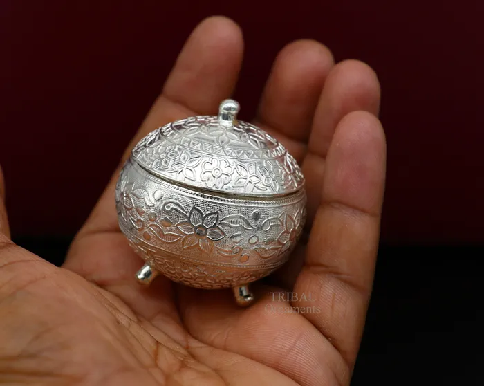 Rings TRIBAL ORNAMENTS 925 Sterling silver handmade fabulous trinket box solid kumkum box casket box sindoor box enamel work birds gifting box stb350