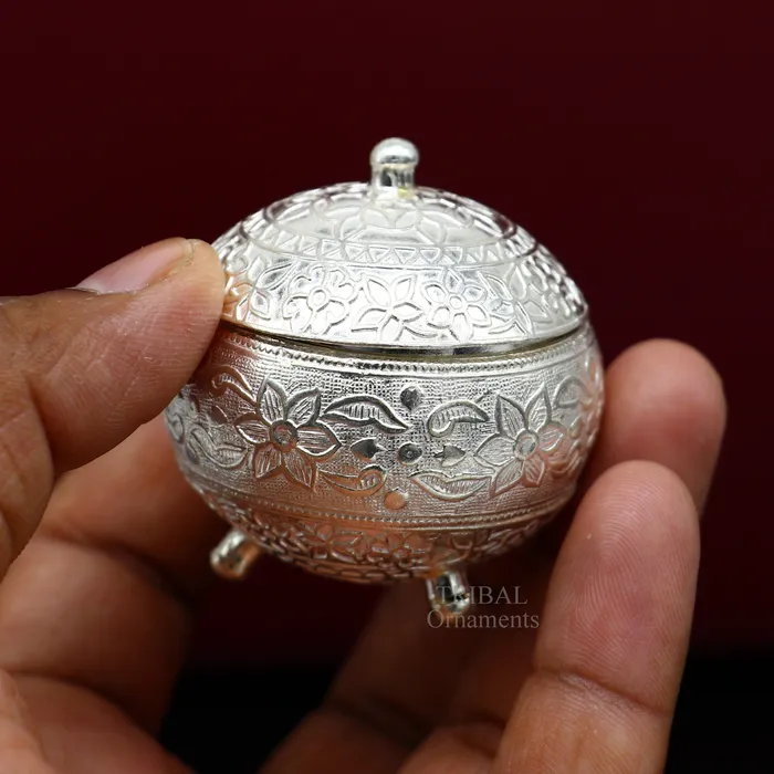 Rings TRIBAL ORNAMENTS 925 Sterling silver handmade fabulous trinket box solid kumkum box casket box sindoor box enamel work birds gifting box stb350