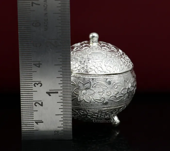 Rings TRIBAL ORNAMENTS 925 Sterling silver handmade fabulous trinket box solid kumkum box casket box sindoor box enamel work birds gifting box stb350