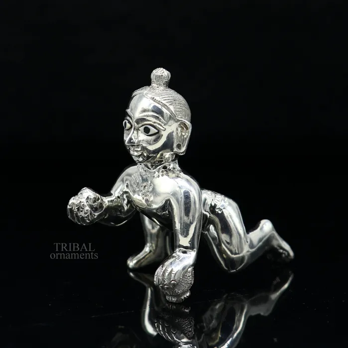 Rings TRIBAL ORNAMENTS 925 sterling Solid silver handmade idol divine Krishna Ladu Gopal crawling Krishna small statue sculpture home temple puja art art494