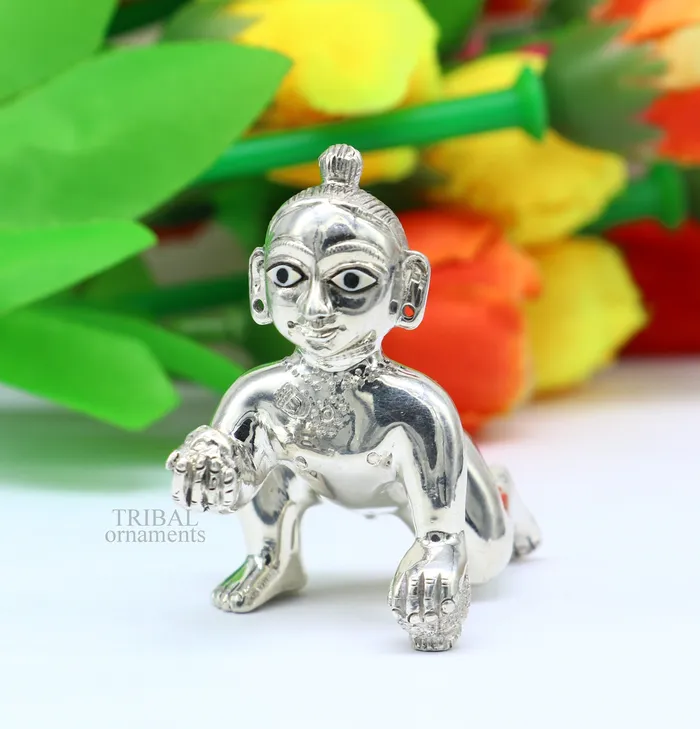 Rings TRIBAL ORNAMENTS 925 sterling Solid silver handmade idol divine Krishna Ladu Gopal crawling Krishna small statue sculpture home temple puja art art494