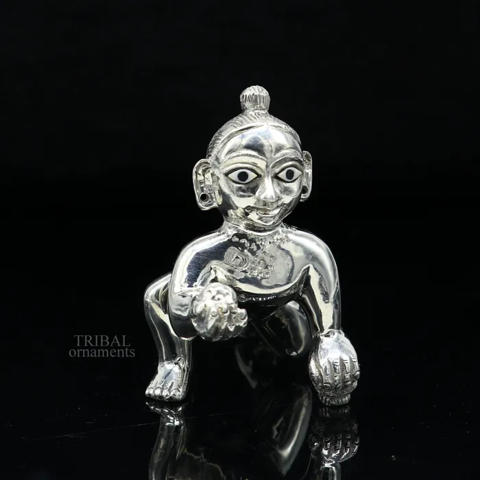 Rings TRIBAL ORNAMENTS 925 sterling Solid silver handmade idol divine Krishna Ladu Gopal crawling Krishna small statue sculpture home temple puja art art494
