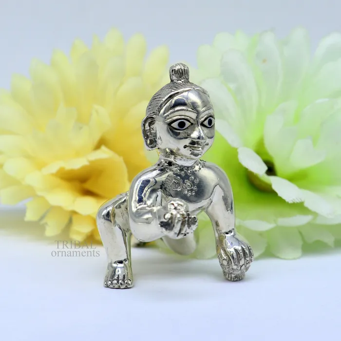 Rings TRIBAL ORNAMENTS 925 sterling Solid silver handmade idol divine Krishna Ladu Gopal crawling Krishna small statue sculpture home temple puja art art494