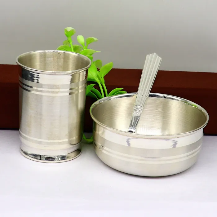 Rings TRIBAL ORNAMENTS 999 fine silver water milk glass and bowl silver tumbler silver spoon silver utensils silver baby food utensils silver article sv197