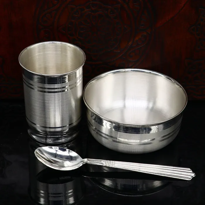 Rings TRIBAL ORNAMENTS 999 fine silver water milk glass and bowl silver tumbler silver spoon silver utensils silver baby food utensils silver article sv197