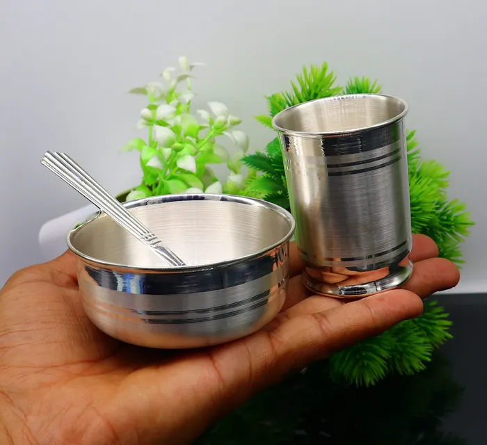 Rings TRIBAL ORNAMENTS 999 fine silver water milk glass and bowl silver tumbler silver spoon silver utensils silver baby food utensils silver article sv197