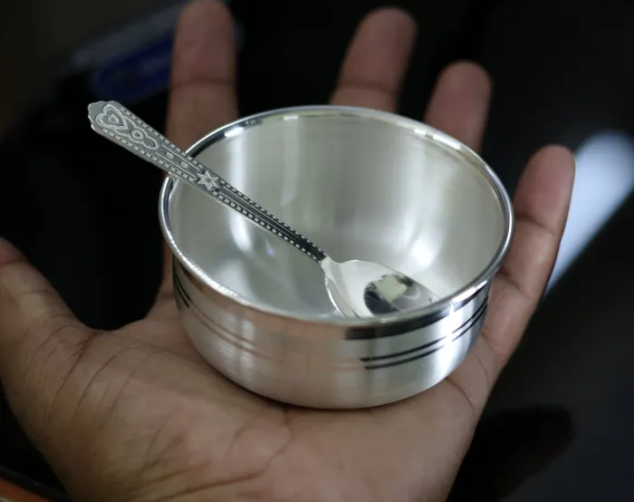 Rings TRIBAL ORNAMENTS 999 pure fine silver handmade silver bowl and spoon set silver has antibacterial propertiesstay babykids healthy silver vessels sv42