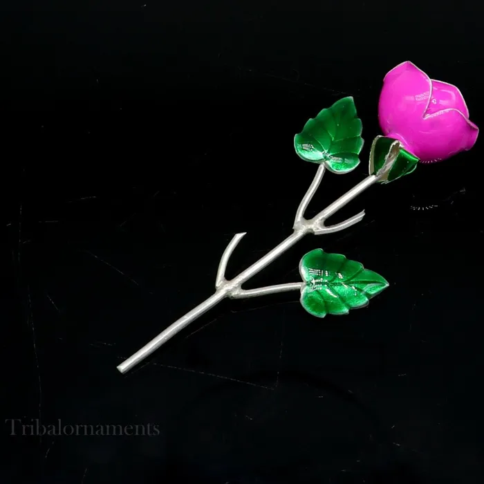 Rings TRIBAL ORNAMENTS Solid sterling silver handmade small pink Rose flower puja god temple article excellent three color enamel silver worshipping article su558 Rings TRIBAL ORNAMENTS Solid sterling silver handmade small pink Rose flower puja god temple article excellent three color enamel silver worshipping article su558