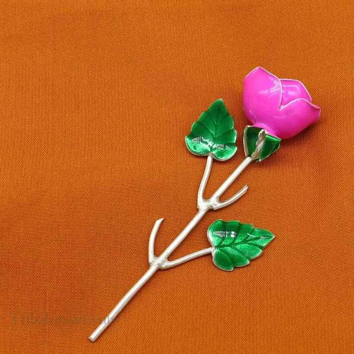 Rings TRIBAL ORNAMENTS Solid sterling silver handmade small pink Rose flower puja god temple article excellent three color enamel silver worshipping article su558