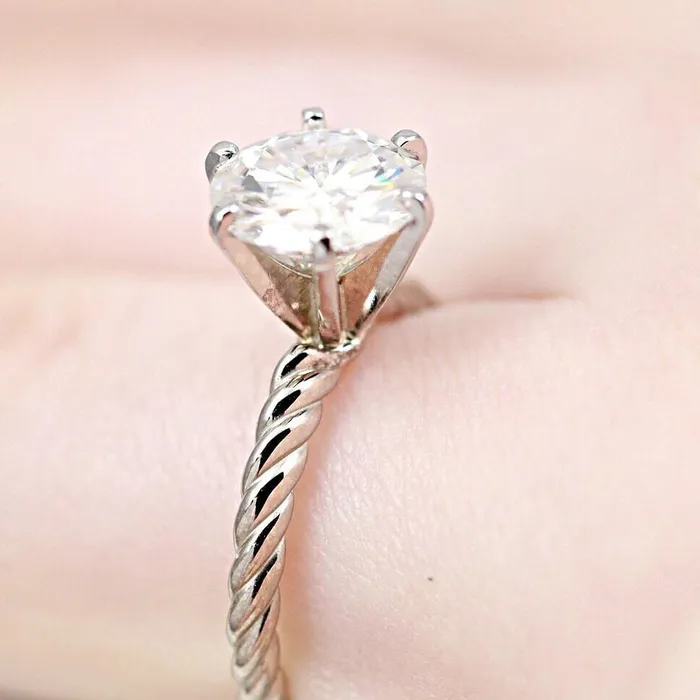 Round Center 6 Prong Braided Rope Solitaire Ring Fire Brilliance Rings