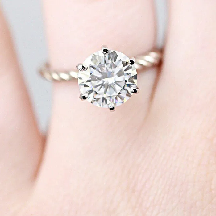 Round Center 6 Prong Braided Rope Solitaire Ring Fire Brilliance Rings