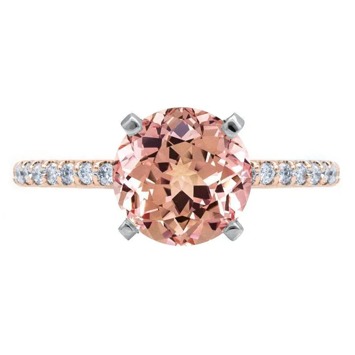 Round Champagne Sapphire 4 Prongs Diamond Accent Ice Solitaire Ring Fire Brilliance Rings Round Champagne Sapphire 4 Prongs Diamond Accent Ice Solitaire Ring Fire Brilliance Rings