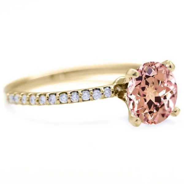 Round Champagne Sapphire 4 Prongs Diamond Accent Ice Solitaire Ring Fire Brilliance Rings