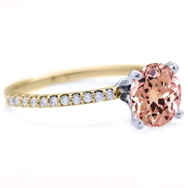 Round Champagne Sapphire 4 Prongs Diamond Accent Ice Solitaire Ring Fire Brilliance Rings