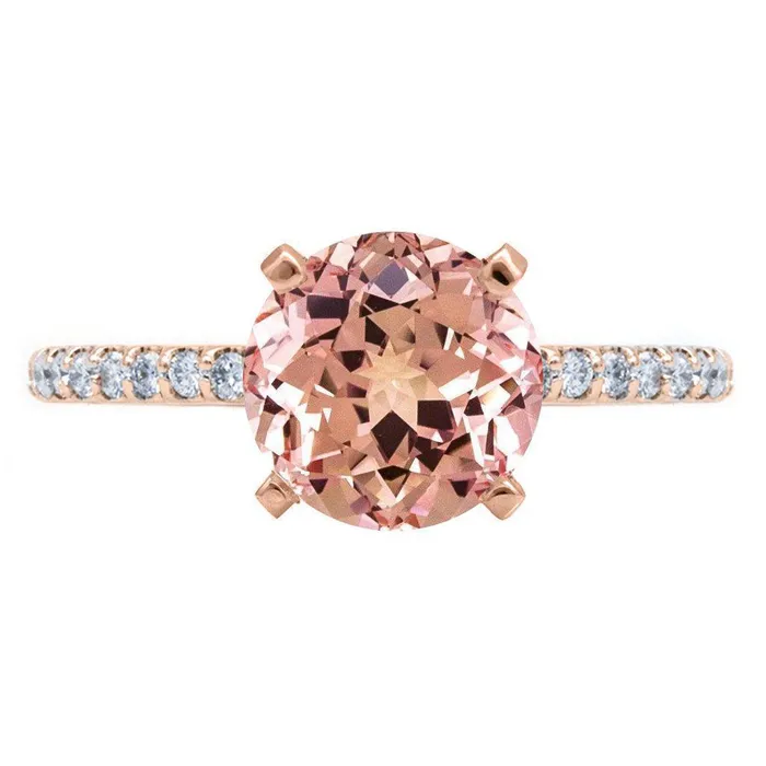 Round Champagne Sapphire 4 Prongs Diamond Accent Ice Solitaire Ring Fire Brilliance Rings