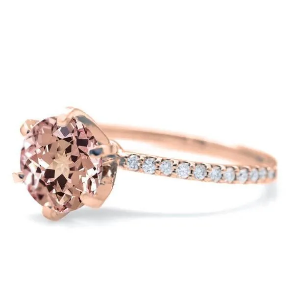 Round Champagne Sapphire 4 Prongs Diamond Accent Ice Solitaire Ring Fire Brilliance Rings