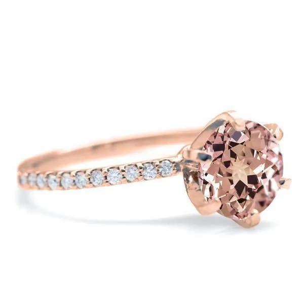 Round Champagne Sapphire 4 Prongs Diamond Accent Ice Solitaire Ring Fire Brilliance Rings
