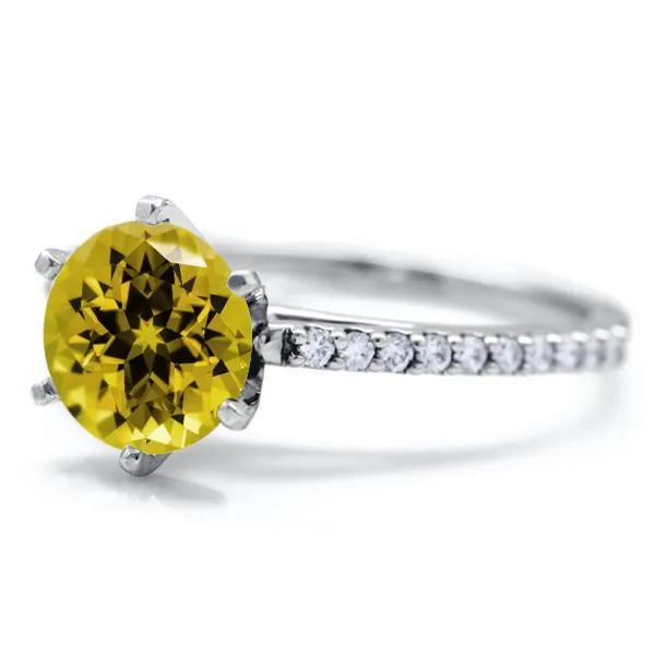 Round Yellow Sapphire 6 Prongs Diamond Accent Ice Cathedral Solitaire Ring Fire Brilliance Rings