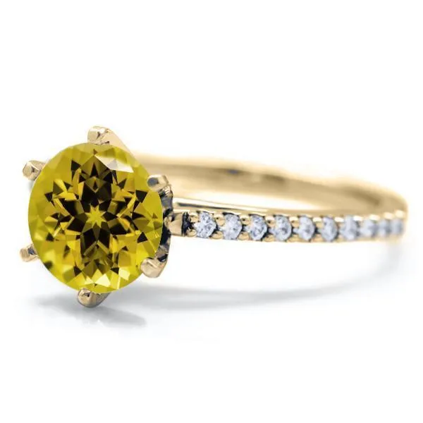 Round Yellow Sapphire 6 Prongs Diamond Accent Ice Cathedral Solitaire Ring Fire Brilliance Rings