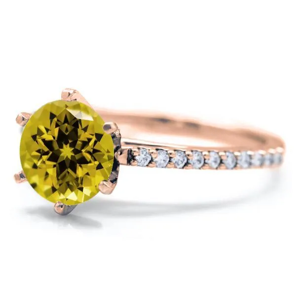 Round Yellow Sapphire 6 Prongs Diamond Accent Ice Cathedral Solitaire Ring Fire Brilliance Rings