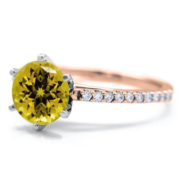 Round Yellow Sapphire 6 Prongs Diamond Accent Ice Cathedral Solitaire Ring Fire Brilliance Rings