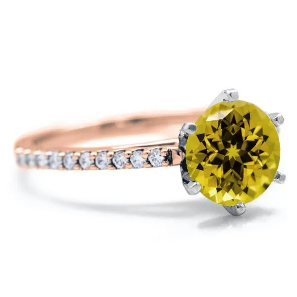 Round Yellow Sapphire 6 Prongs Diamond Accent Ice Cathedral Solitaire Ring Fire Brilliance Rings