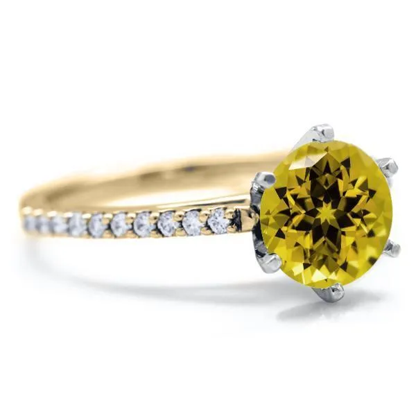 Round Yellow Sapphire 6 Prongs Diamond Accent Ice Cathedral Solitaire Ring Fire Brilliance Rings