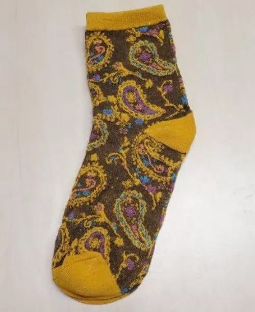 SF1183 Golden Yellow Brown Paisley Design Socks POLLY Earrings