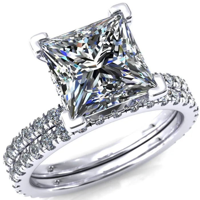 Sicili PrincessSquare Moissanite 4 Prong 34 Micro Pave Diamond Engagement Ring Fire Brilliance Rings