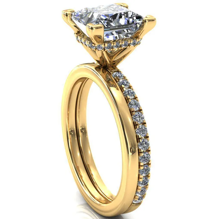 Sicili PrincessSquare Moissanite 4 Prong 34 Micro Pave Diamond Engagement Ring Fire Brilliance Rings