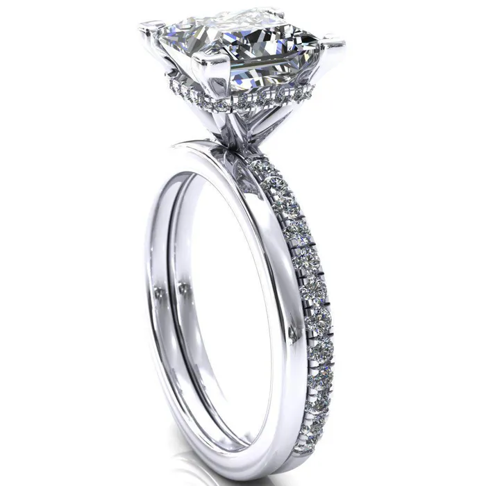 Sicili PrincessSquare Moissanite 4 Prong 34 Micro Pave Diamond Engagement Ring Fire Brilliance Rings