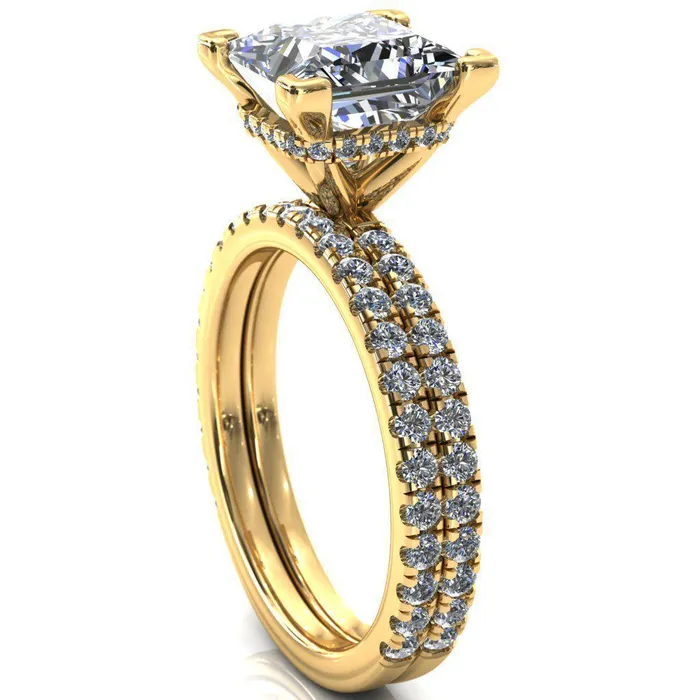 Sicili PrincessSquare Moissanite 4 Prong 34 Micro Pave Diamond Engagement Ring Fire Brilliance Rings
