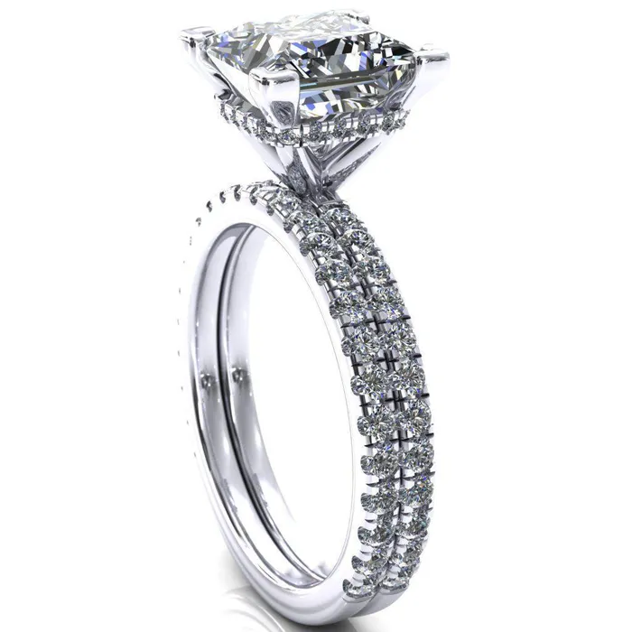 Sicili PrincessSquare Moissanite 4 Prong 34 Micro Pave Diamond Engagement Ring Fire Brilliance Rings