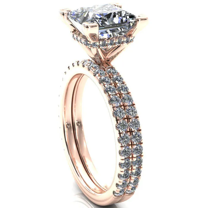 Sicili PrincessSquare Moissanite 4 Prong 34 Micro Pave Diamond Engagement Ring Fire Brilliance Rings