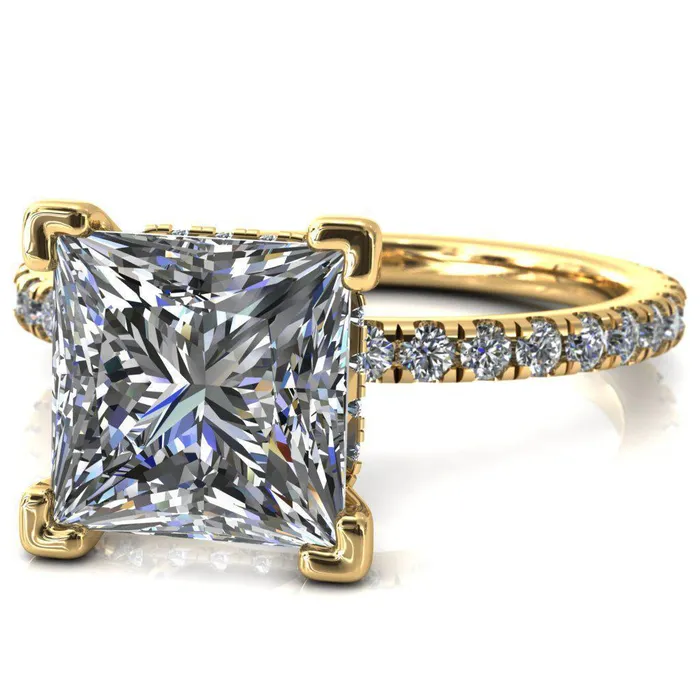 Sicili PrincessSquare Moissanite 4 Prong 34 Micro Pave Diamond Engagement Ring Fire Brilliance Rings