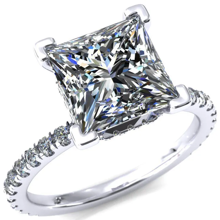 Sicili PrincessSquare Moissanite 4 Prong 34 Micro Pave Diamond Engagement Ring Fire Brilliance Rings