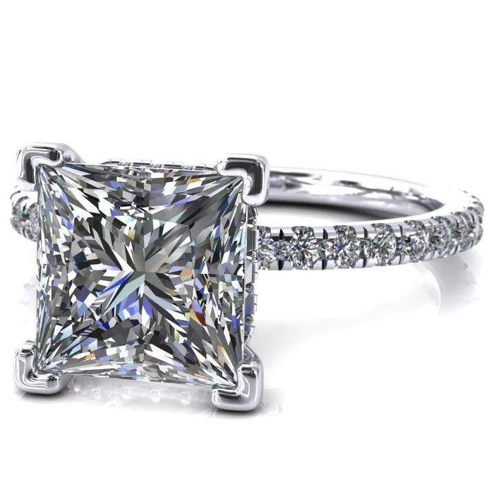 Sicili PrincessSquare Moissanite 4 Prong 34 Micro Pave Diamond Engagement Ring Fire Brilliance Rings