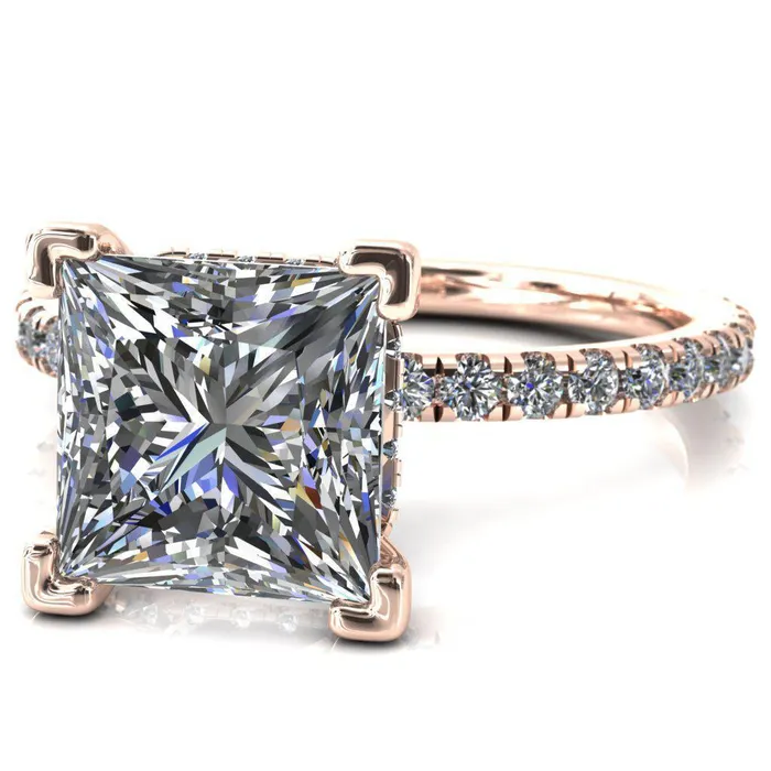 Sicili PrincessSquare Moissanite 4 Prong 34 Micro Pave Diamond Engagement Ring Fire Brilliance Rings